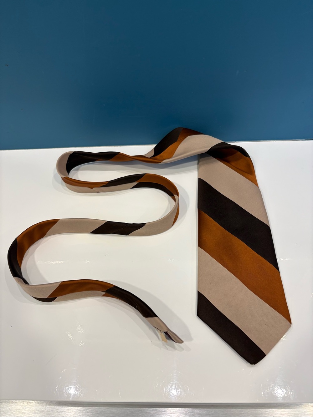 Givenchy Gentleman Paris Tie Brown Beige Stripe Polyester Vintage Necktie